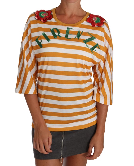 Dolce & Gabbana Women's White Orange FIRENZE Top T-shirt - Image 1