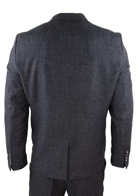 Heren 3-delige Zwarte Visgraat Tweed Kostuum - Image 6
