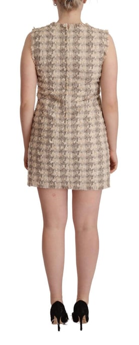 Dolce & Gabbana Beige Geruite Mouwloze Mini Shift Jurk voor Vrouwen - Image 3