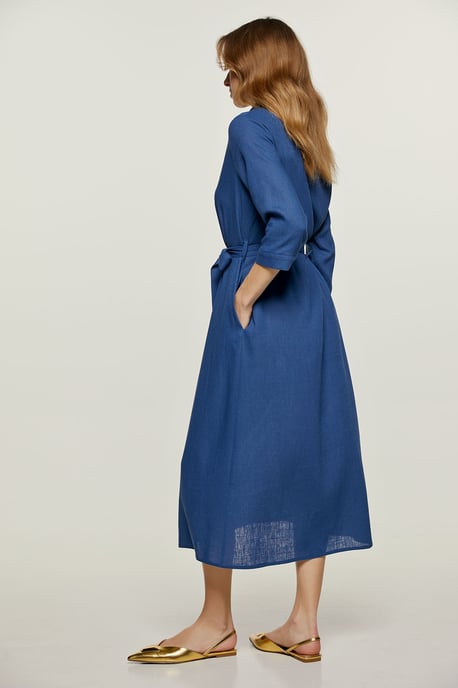 Blauwe Linnen Midi Jurk met Riem - Image 6
