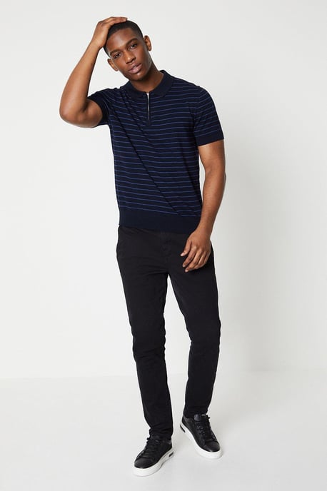 Horizontal Stripe Jacquard Knitted Polo