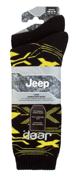 Mens Bamboo Work Boot Socks | Jeep | Soft and Breathable Thick Heavy Duty Cushioned Socks, Knit Ribbed Style Walking Socks - Black / Yellow - Image 2