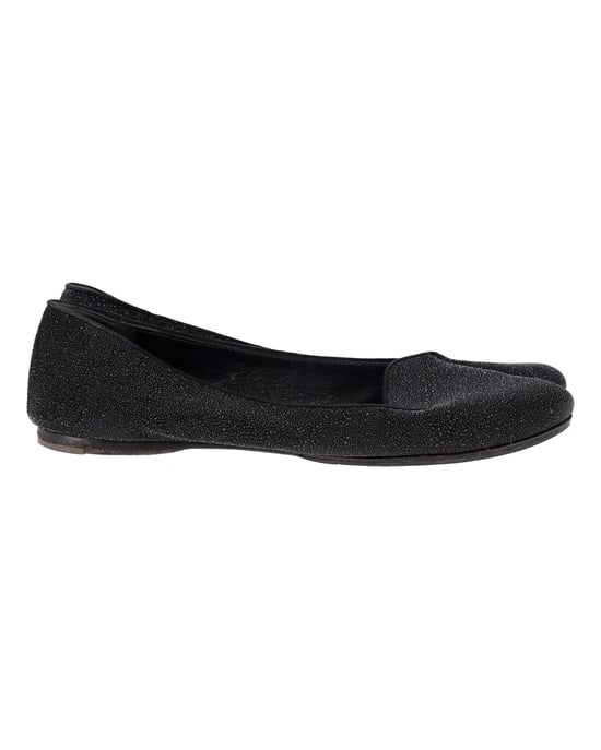 Saint Laurent Shimmering Flats in Black Glitter - Image 1