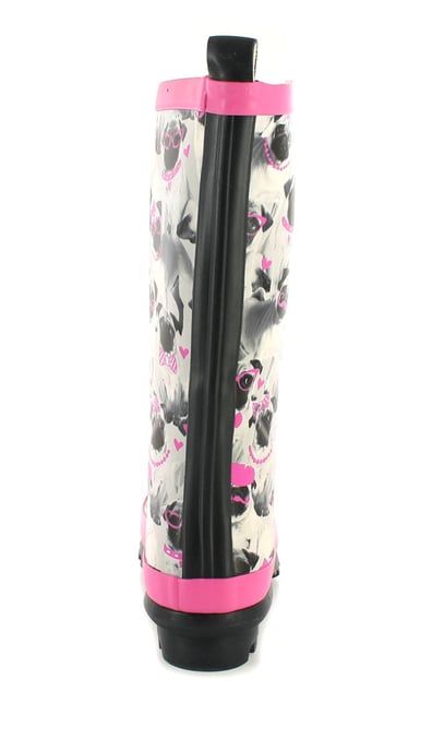 Platino Girls Pug Wellies Brandie Slip On Grey pug print