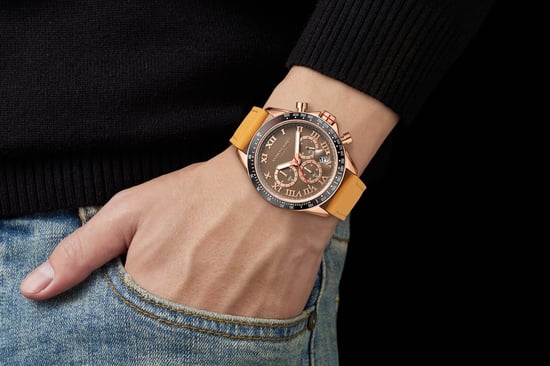 Hand Assembled Anthony James Tachymeter Turbo Gold Brown
