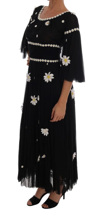 Dolce & Gabbana Svart Silke Prickad Broderad Klänning - Image 2