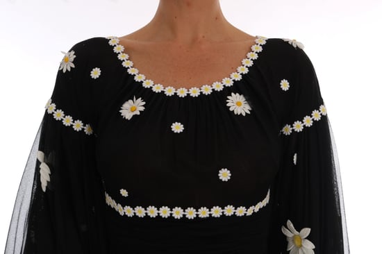 Dolce & Gabbana Svart Silke Prickad Broderad Klänning - Image 5
