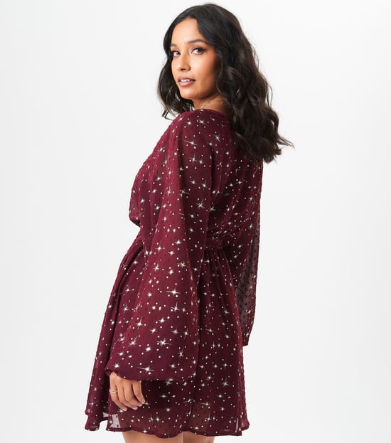 Black Star Print Long Sleeve Mini Dress - Image 4