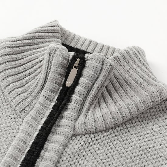 Herrkofta med dragkedja och ståkrage, fodrad tjock stickad pullover Ljusgrå - Image 5