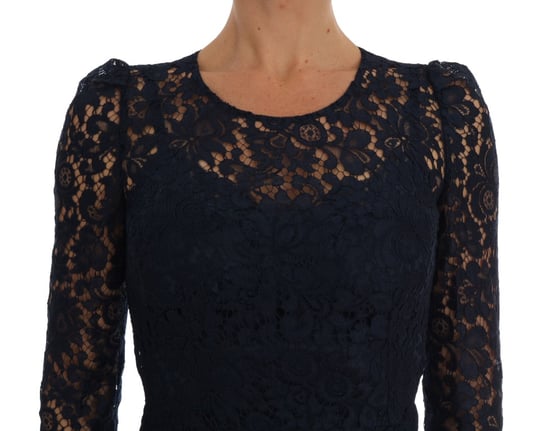 Dolce & Gabbana Damesblauwe Taormina Gebloemde Kanten Sheath Jurk - Image 4