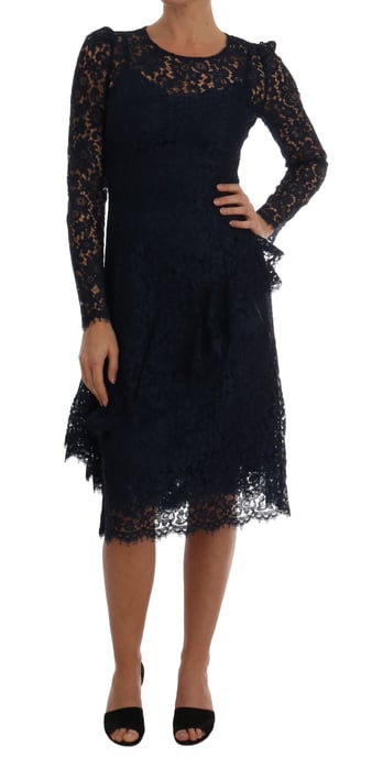 Dolce & Gabbana Damesblauwe Taormina Gebloemde Kanten Sheath Jurk - Image 1
