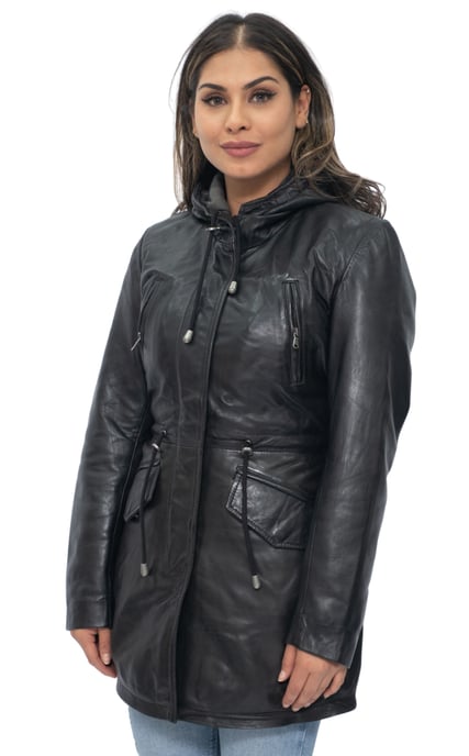 Womens Leather Hooded Parka Jacket-Bucharest