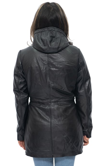 Womens Leather Hooded Parka Jacket-Bucharest
