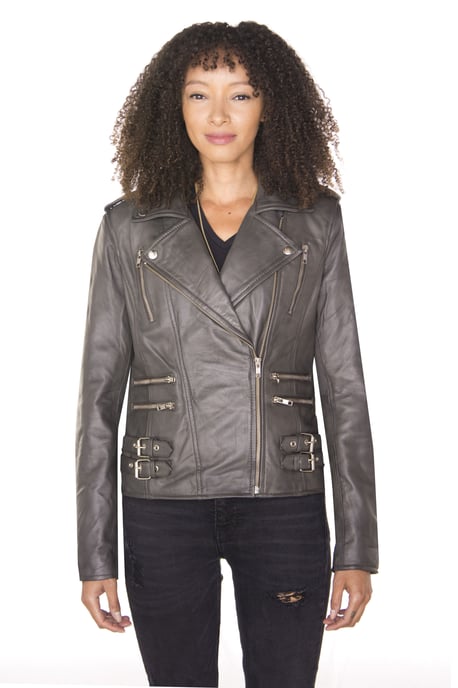 Womens Leather Vintage Brando Biker Jacket-Orlando