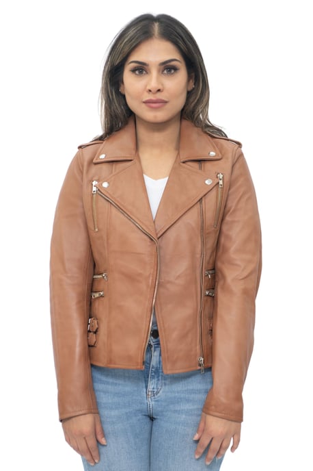 Womens Leather Vintage Brando Biker Jacket-Orlando
