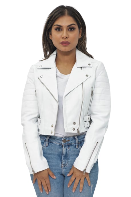 Womens Cropped Brando Leather Biker Jacket-Damascus
