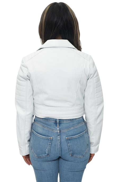 Womens Cropped Brando Leather Biker Jacket-Damascus
