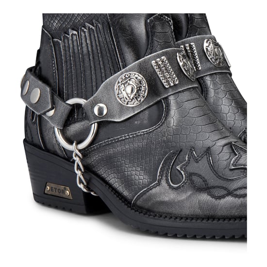 Mens Grey Snakeskin Winklepicker Cowboy Leather Ankle Boots