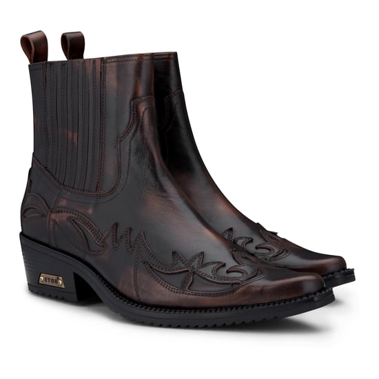 Mens Black/Brown Winklepicker Cowboy Ankle Boots