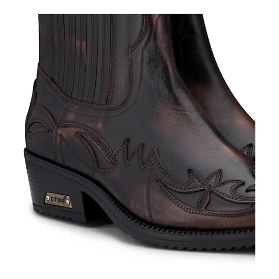 Mens Black/Brown Winklepicker Cowboy Ankle Boots