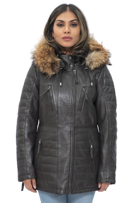 Womens Quilted Leather Parka Jacket-Curitiba