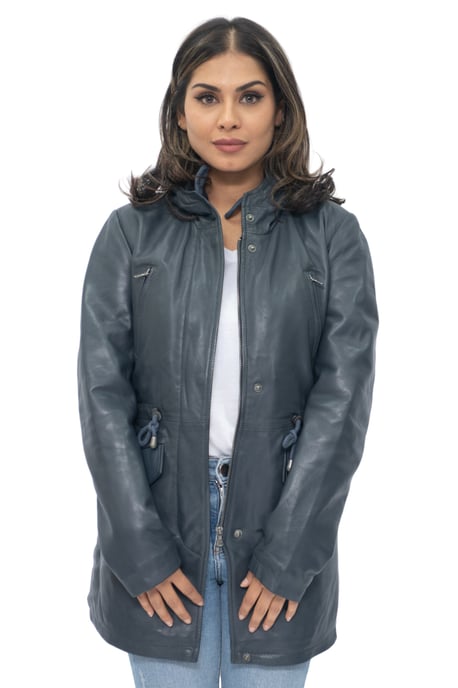 Womens Leather Hooded Parka Jacket-Bucharest