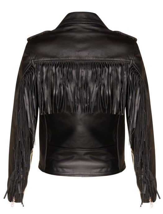 Womens Black FRINGE TASSELED Biker Jacket - Seville