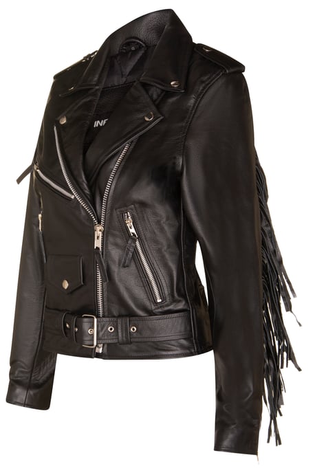 Womens Black FRINGE TASSELED Biker Jacket - Seville