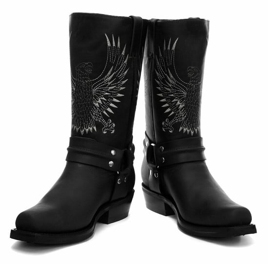 Grinders Mens Black Leather Cowboy Boots-Bald Eagle