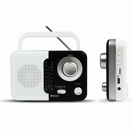 Soundz SZ412 AM/FM Portable Bluetooth Radio With USB Port And SD Card Slot White & Black