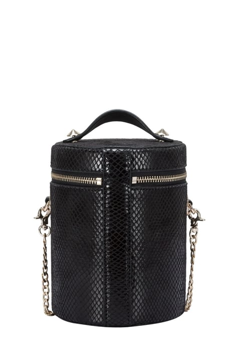 Cylinder Snake Print Cross Body Bag