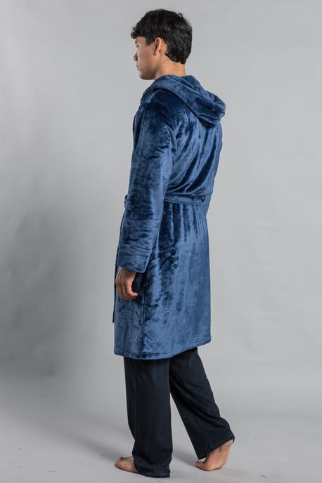 Blue Plush Dressing Gown With Hood