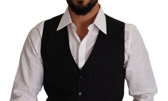 Dolce & Gabbana Men's Blue Striped Wool Stretch Waistcoat Vest