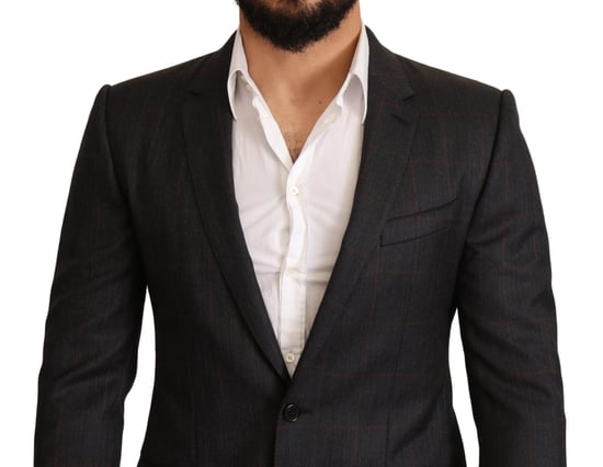 Dolce & Gabbana Men's Grijs geruite wollen Slim Fit blazerjasje - Image 4