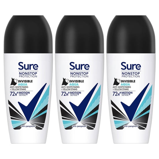 Sure Women Motion Sense AP Deodorant Rollon 72H Nonstop, Invisible Aqua, 50ml, 3 Pack
