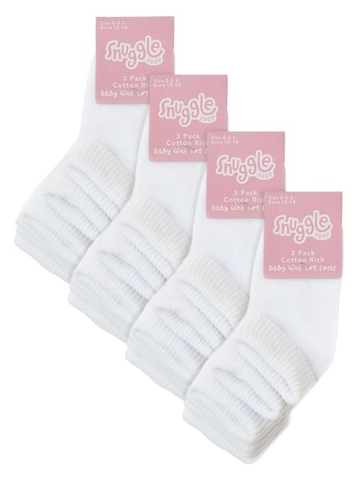 Baby Cotton Turn Over Top-strumpor | 6-parspaket | Sock Snob | Vanliga roliga strumpor för pojke och flicka - Vit - Image 2