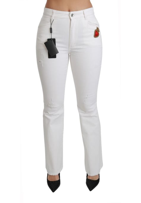 Dolce & Gabbana Women's White Heart Flared Stretch Cotton Pants - Image 1
