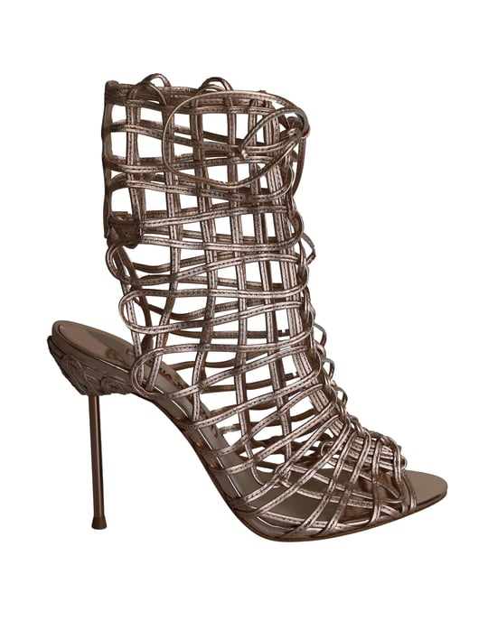 Sophia Webster Delphine Metallic Cage Lace-up Sandals in Gold Leather - Image 1
