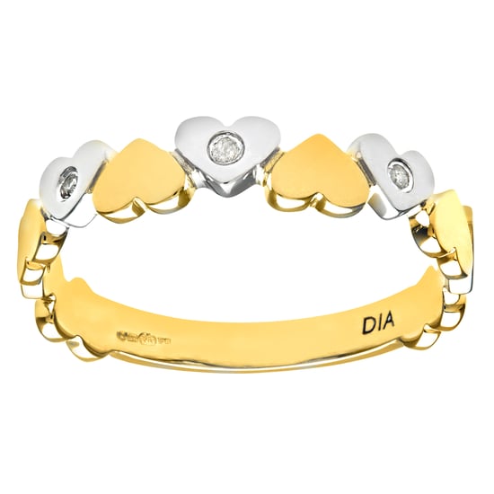 Ladies 9ct Yellow Gold  Diamond Hearts Ring
