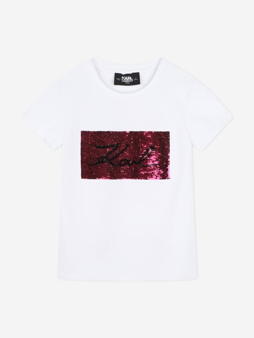 Karl Lagerfeld Girls Signature Logo T-Shirt in White