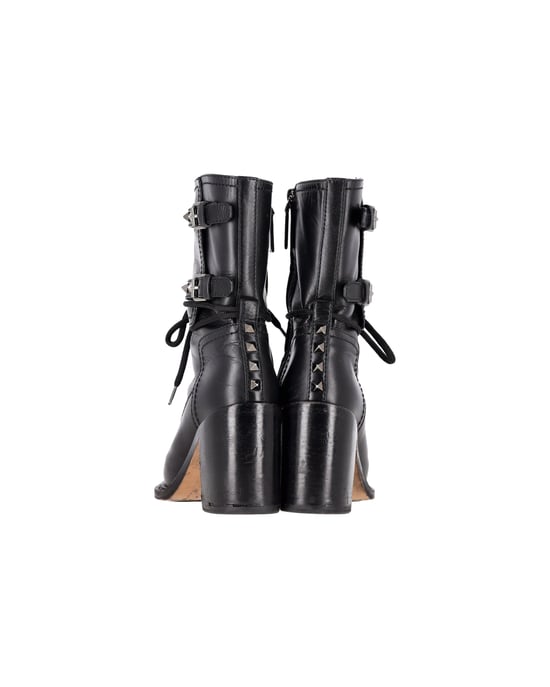 Valentino Garavani Rockstud Double-Buckle Heeled Boots in Black Leather - Image 4