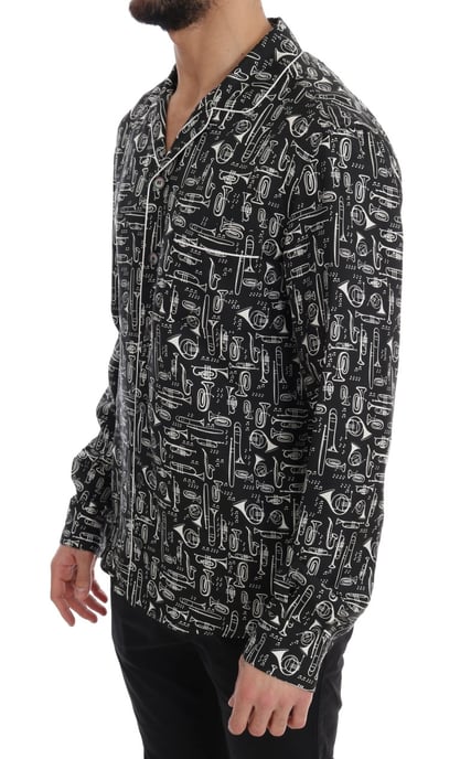 Dolce & Gabbana Svart Siden JAZZ Motiv Tryck Casual Skjorta - Image 2