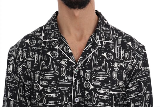 Dolce & Gabbana Svart Siden JAZZ Motiv Tryck Casual Skjorta - Image 4