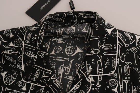 Dolce & Gabbana Svart Siden JAZZ Motiv Tryck Casual Skjorta - Image 6