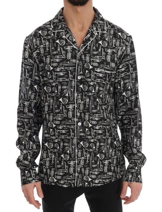 Dolce & Gabbana Svart Siden JAZZ Motiv Tryck Casual Skjorta - Image 1