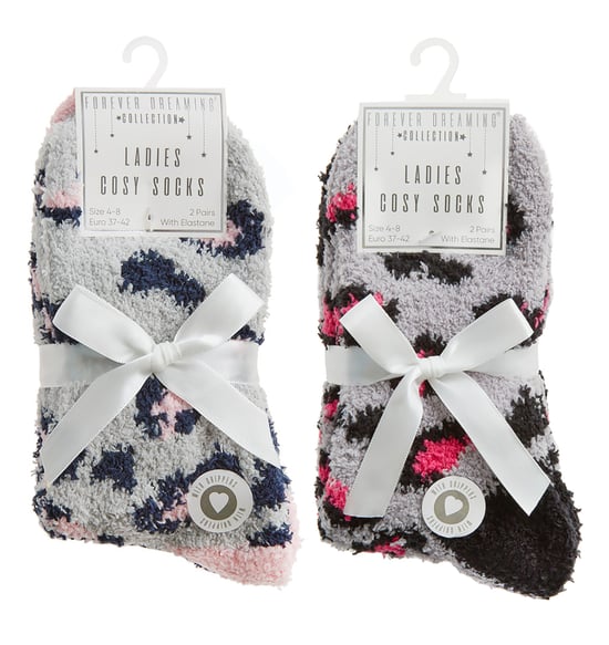 4 Pair Womens Bed Socks with Grips| Thermal Anti Slip Fluffy Slippers - Animal Print - Image 2