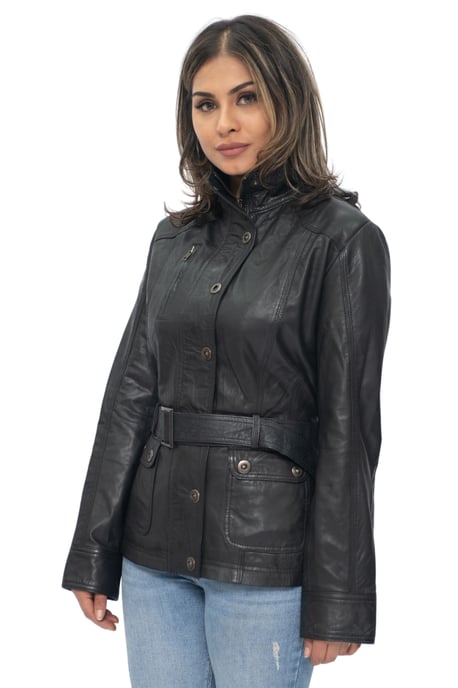 Womens Military Style Leather Biker Jacket-Phoenix