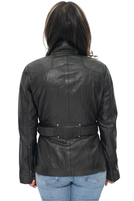 Womens Military Style Leather Biker Jacket-Phoenix