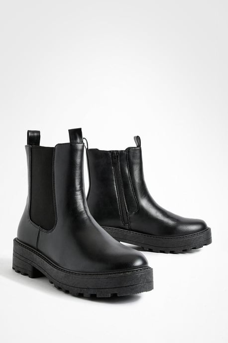 Wide Fit Double Tab Detail Chunky Chelsea Boots - Image 1