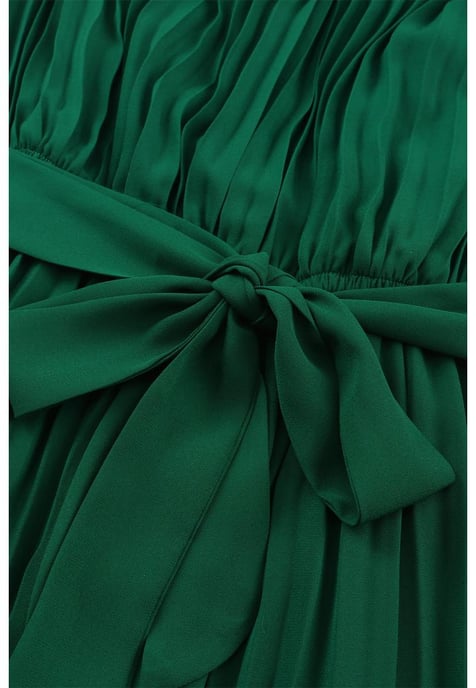 Women's Pleated Wide Leg Jumpsuit with Belt in Green - Image 2